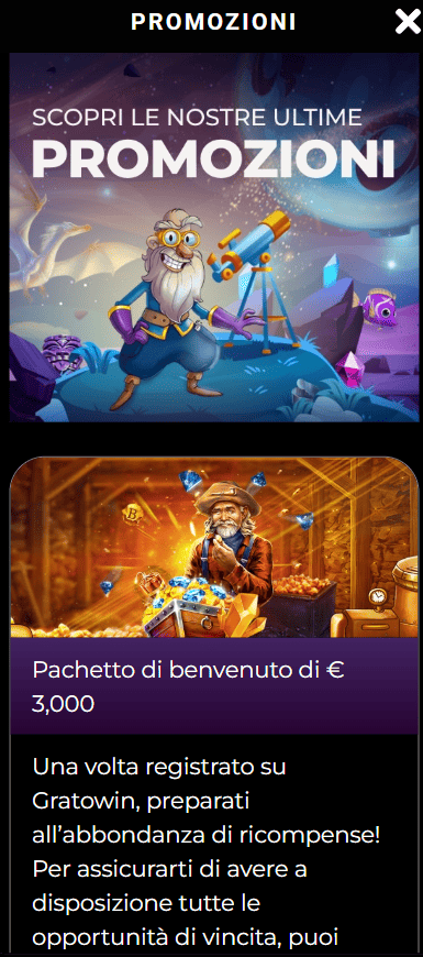 Depositi su Gratowin da cellulare